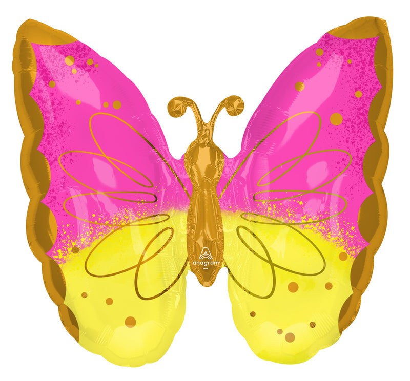 25” Pink & Yellow Butterfly Balloon