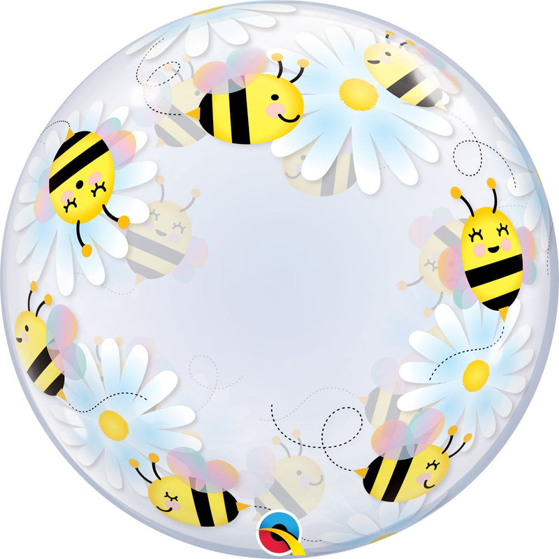 24" Sweet Bees And Daisies Clear Bubble Balloon