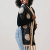 Dotted Two Tone Fringe Scarf: Black/Gray