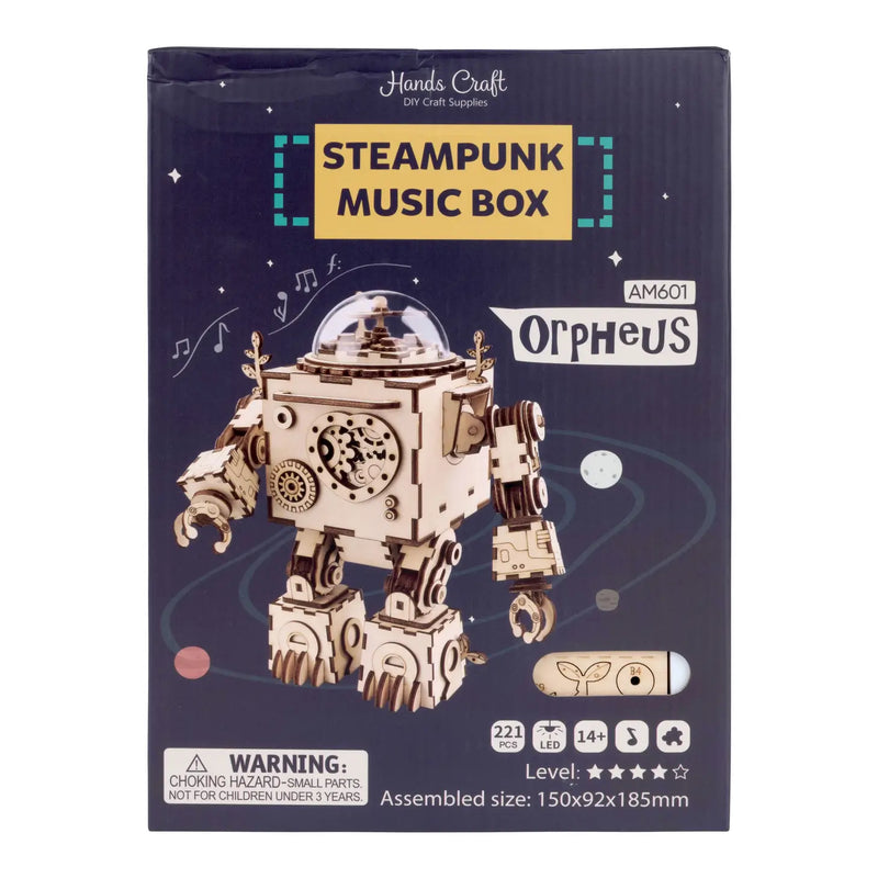 3D Wooden Puzzle Steam Punk Music Box: Orpheus Robot