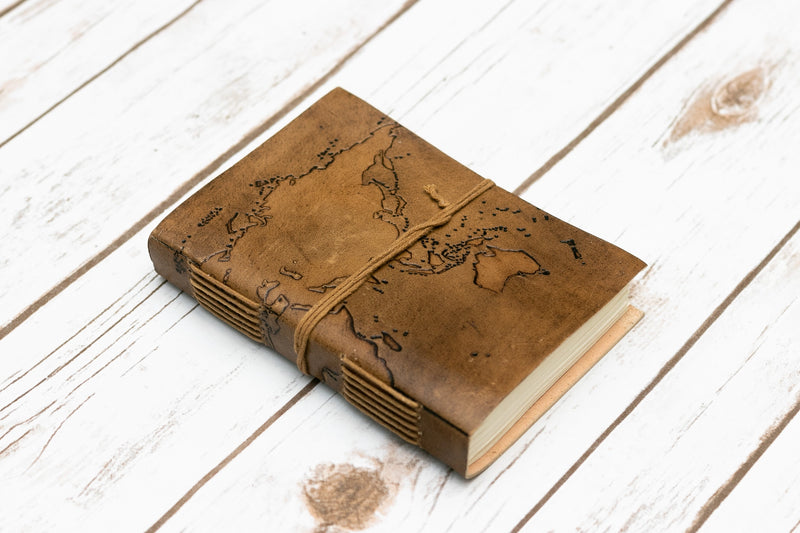 World Map Handmade Leather Journal