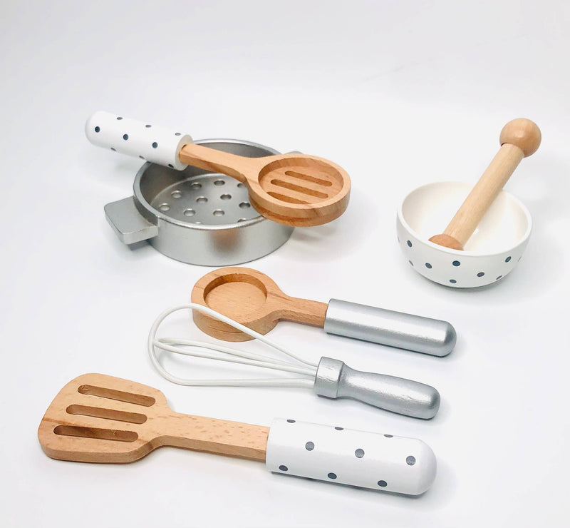 wooden play kitchen cooking utensils set pretend toy