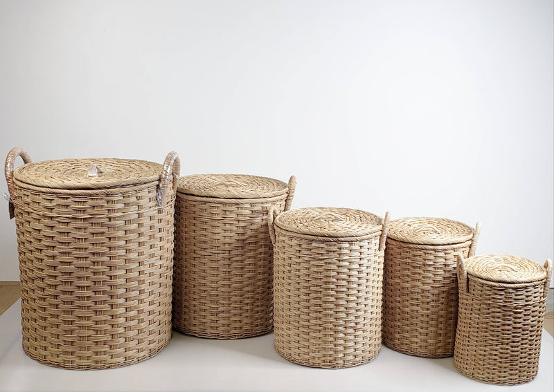 Nesting Elephant Rattan Baskets W/ Lid and Handle