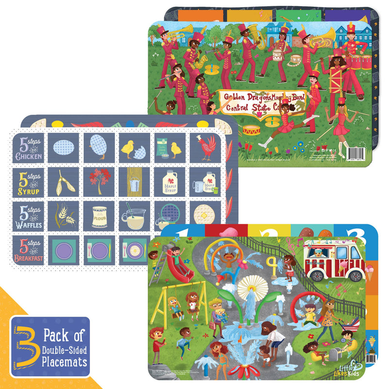 3 Pack - Little Likes Kids 2-sided Toddler Placemats
