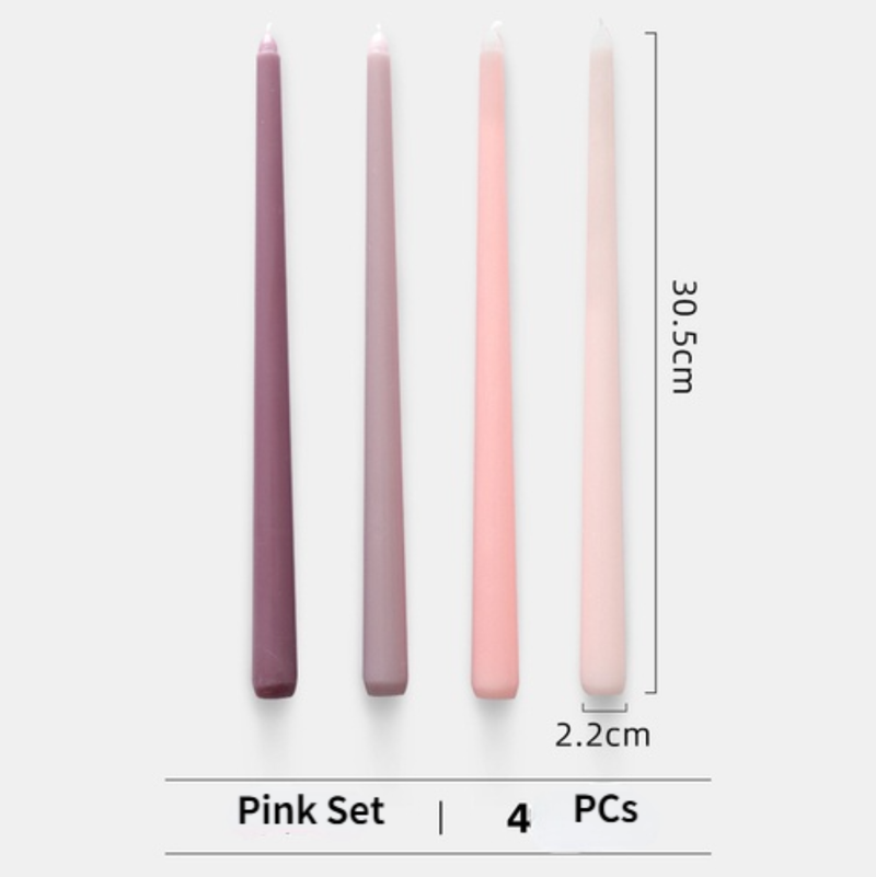 4pcs Unscented Taper Candles Set: Pink Set