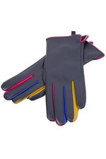 Solid Color PU Leather Gloves w Colorful Edges